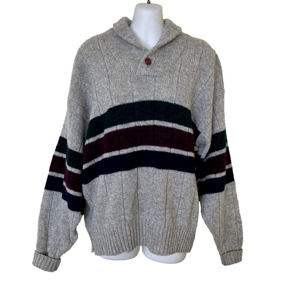 Eddie Bauer Wool Pullover Knit Sweater Shawl Collar Stripe Vintage Made in USA - Picture 7 of 7